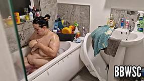 pervert spies on bbw washing giant floppy tits in bath