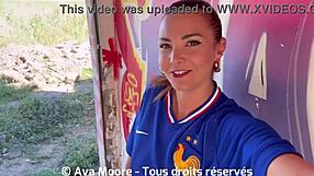 French amateur engages in huge bukkake blowbang sucking strangers for Euro 2024