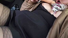 chubby girl rips pantyhose for wet pussy play and dildo sucking in taxi