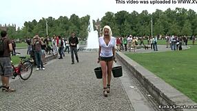 busty blonde wet shirt public flashing