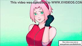 Sakura's extreme threesome with anal and costumes