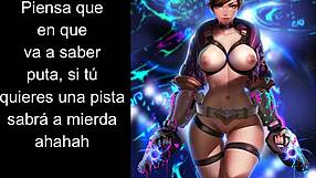 intriguing tracer overwatch femdom session with dildo anal and jerk off instructions in hentai style