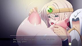 anime heroine ingrid in episode 2 plays with huge tits in cartoon game