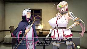 anime heroine ingrid in episode 2 plays with huge tits in cartoon game