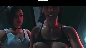 3D Hentai game featuring a shared cock and blowjobs