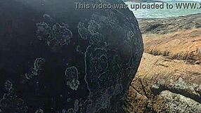 Beautiful Young Girl Watched Having Doggystyle Sex On Beach Rocks Interrupted By Third!