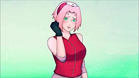 Sakura's extreme threesome with anal and costumes