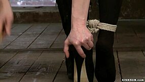 Tied Big Tits Slave Endures Harsh Caning in Bondage