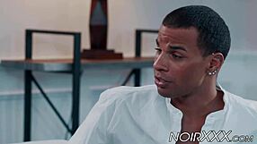 Handsome tall businessman anally fucks young hunky black gay bodybuilder