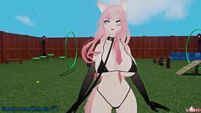 Catgirl learns obedience and pleasure from her master