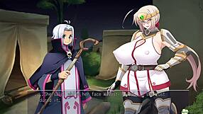 anime heroine ingrid in episode 2 plays with huge tits in cartoon game