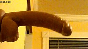 Gay guy in hood practices deepthroating a big dildo passionately