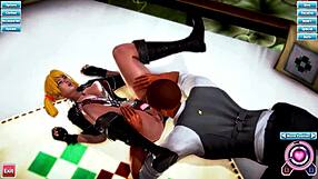 Blonde Anime Girl Receives Blowjob and Doggystyle Sex with Cumshot