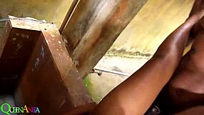 Sweet outdoor adventure with asian ebony girl in bent over pose