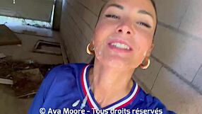 French amateur engages in huge bukkake blowbang sucking strangers for Euro 2024