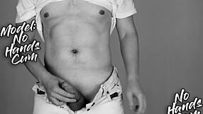 Vintage guy masturbates huge cock to ejaculation without hands!