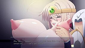 anime heroine ingrid in episode 2 plays with huge tits in cartoon game