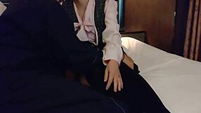 Horny OL assistant rides me hard midday, moaning loud as I thrust deep. Cosplay creampie action!