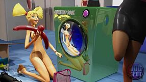 Two Busty Lesbians Try Double Dildo in Public Store