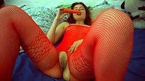 sexy girl enjoys boys masturbating her with favorite carrot
