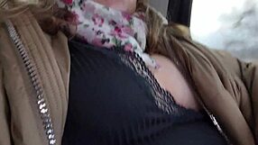 chubby girl rips pantyhose for wet pussy play and dildo sucking in taxi