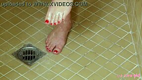 Charming brunette model showers after massage