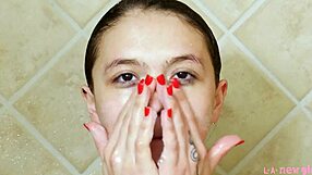 Charming brunette model showers after massage