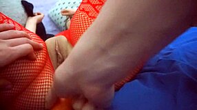 sexy girl enjoys boys masturbating her with favorite carrot