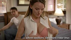 Very hot step mom cant resist touching his step sons prominent bulge through his pants