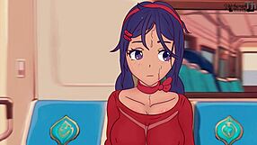 Mita gets fucked in subway hentai parody