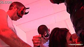 Good looking milf satisfies four guys with hardcore actions and cumshots