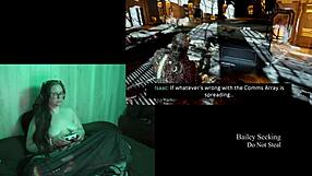 Naked brunette plays deadspace part 8.