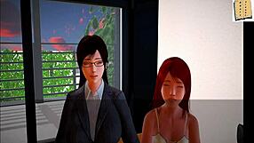 A family of anime-style teens getting naughty in a visual novel