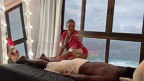asian masseuse relaxes well-endowed black man in public