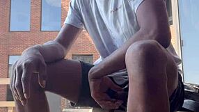 College guy jerks off on campus in public