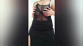 busty beauty shows off big tits in black clothes