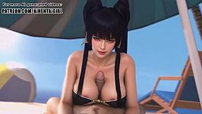 Dead or Alive Nyotengu Cosplay Titjob Ends Happy, Wow!