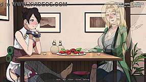Tsunade and Tenten stroke huge cocks in public restaurant. Naruto hentai action unfolds wild!