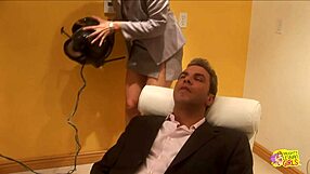 Virtual Lesbians Eat Pussy And Fuck Using A Dildo On A White Leather Sofa With Blonde Ass Tattoo