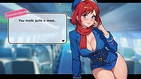 honeysun gameplay starts with a redhead flight attendant in cosplay costume