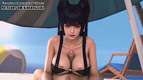Dead or Alive Nyotengu Cosplay Titjob Ends Happy, Wow!