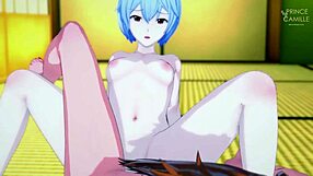 Asuka and Rei synchronize their tight pussies in Evangelion