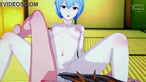 Asuka and Rei synchronize their tight pussies in Evangelion