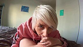 Horny stepmom gives a handjob and takes all cum in her face