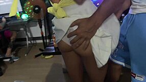 Unfaithful wife fucks strangers at party while cuckold husband watches, choking and licking balls