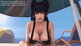 Dead or Alive Nyotengu Cosplay Titjob Ends Happy, Wow!