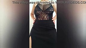 busty beauty shows off big tits in black clothes