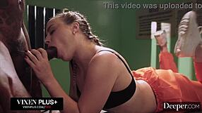 Anna Claire Clouds begs for every inch of his monster cock. She gets handcuffed for deeper blowjob.