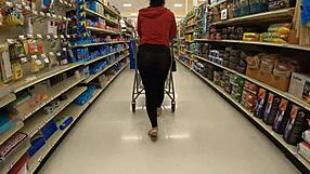 Hey, check my curvy ass in transparent leggings at the grocery store!