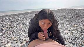 Peruvian prostitute swallows cum after beach sex
